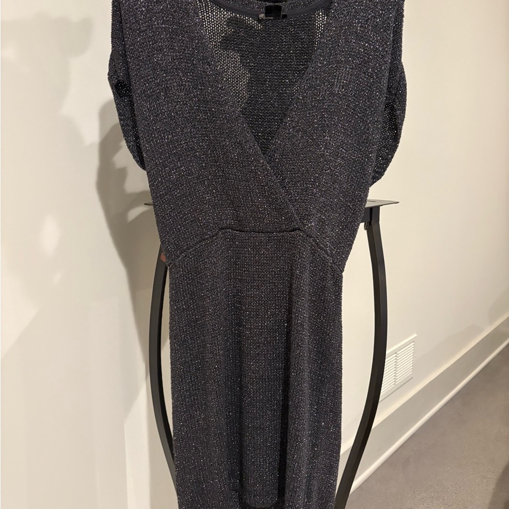 Theory Charcoal Short Sleeve Sweater Dress